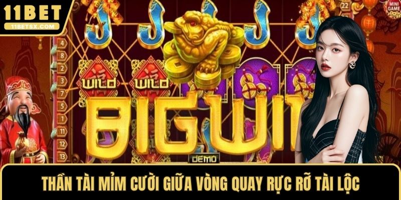 Thần Tài mỉm cười giữa vòng quay rực rỡ tài lộc